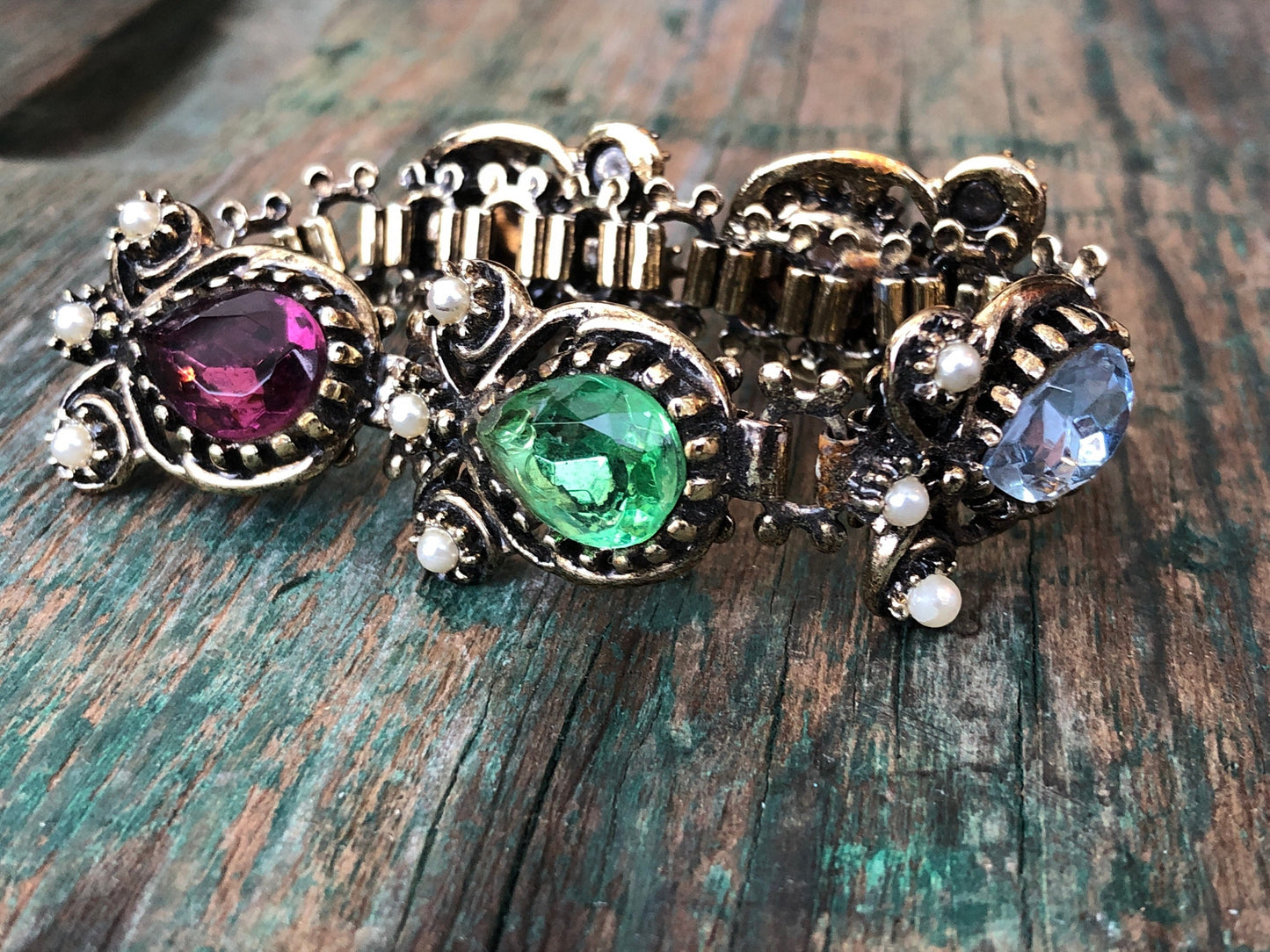 Belle Epoque Fruit Salad Book Chain Multicolor Chunky Crystal & Pearls Bracelet