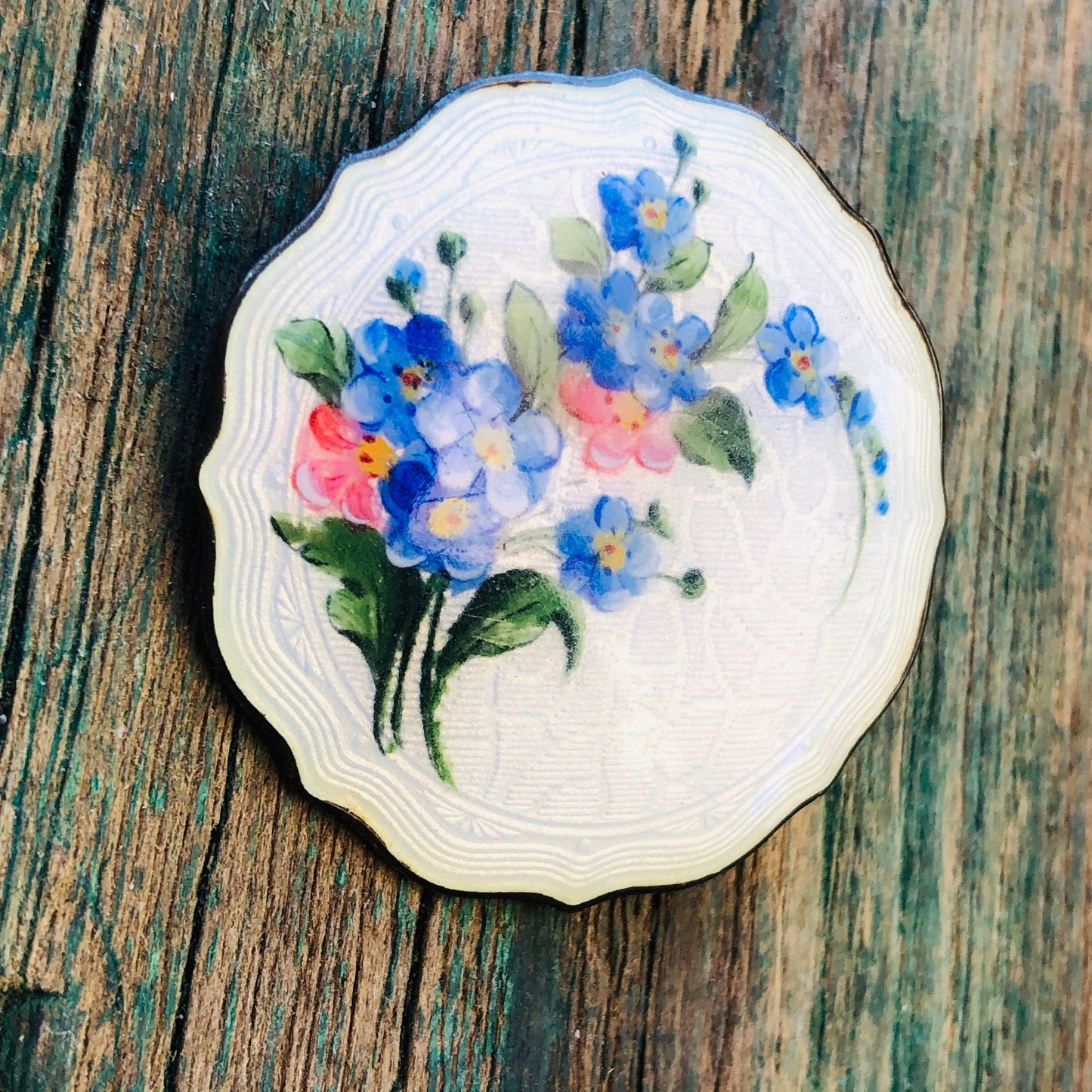 Norwegian Askel Holmsen Sterling Cloisonné Guilloche Enamel Floral Brooch