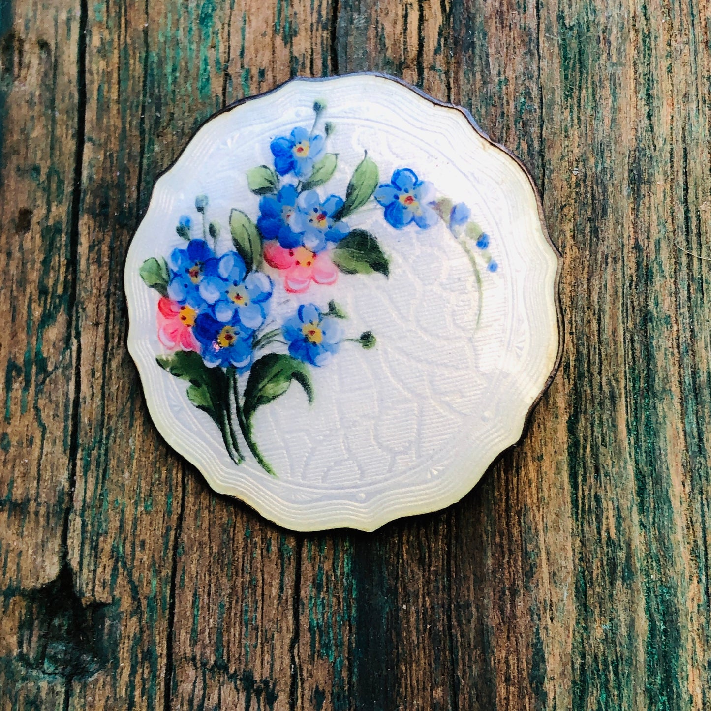Norwegian Askel Holmsen Sterling Cloisonné Guilloche Enamel Floral Brooch