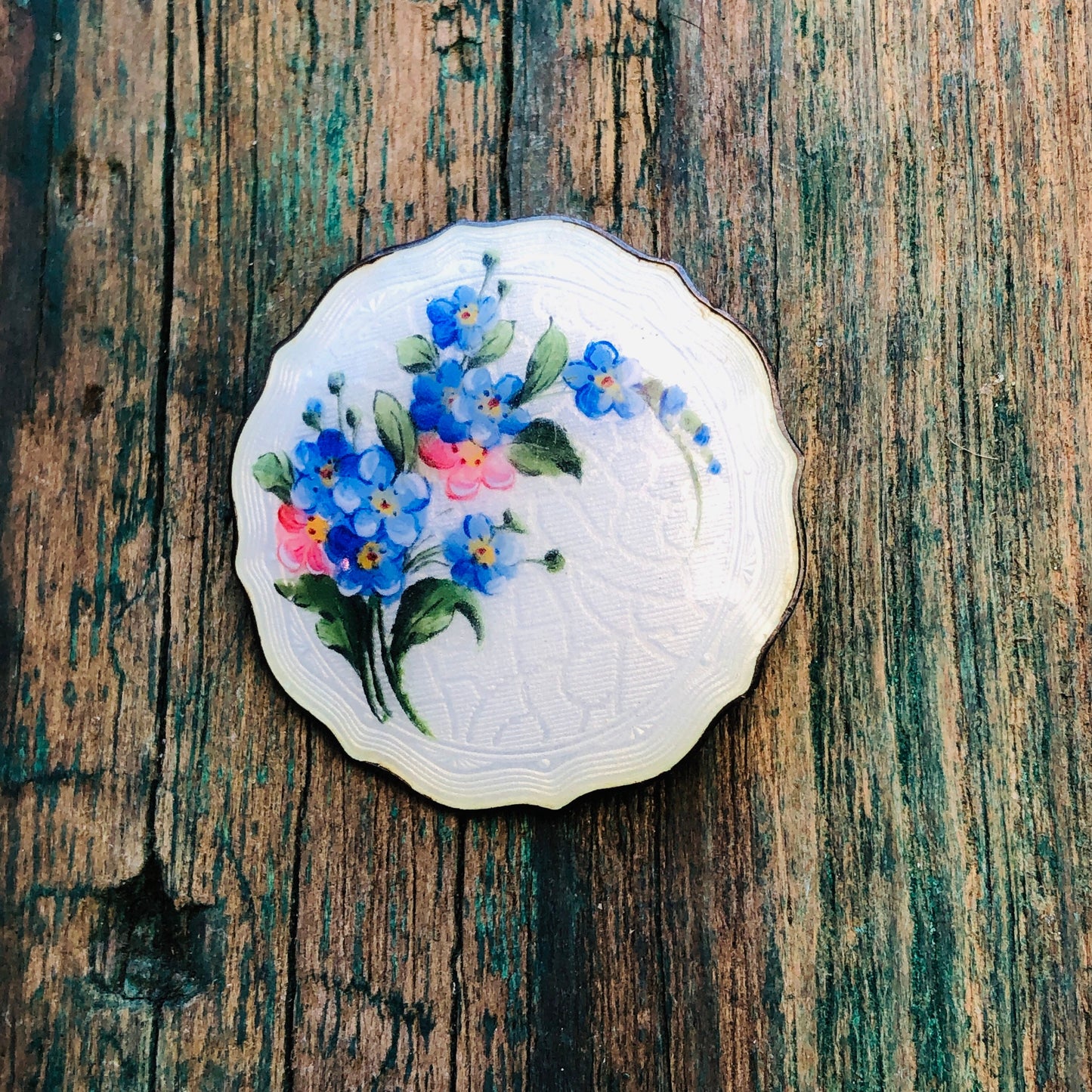 Norwegian Askel Holmsen Sterling Cloisonné Guilloche Enamel Floral Brooch