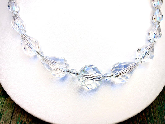 Victorian Sterling Silver Chain Faceted Czech Quartz Crystal Necklace
