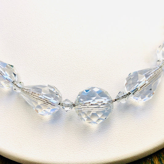 Victorian Sterling Silver Chain Faceted Czech Quartz Crystal Necklace