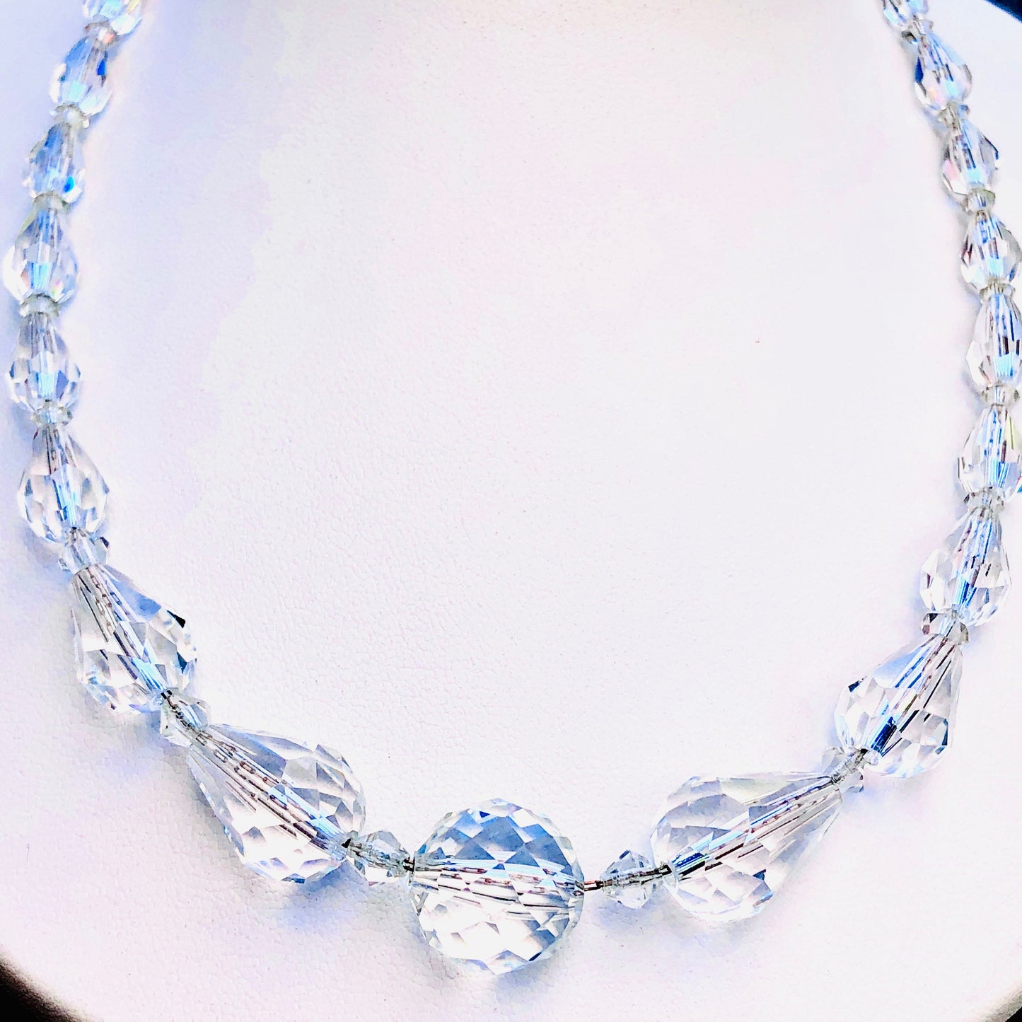 Victorian Sterling Silver Chain Faceted Czech Quartz Crystal Necklace