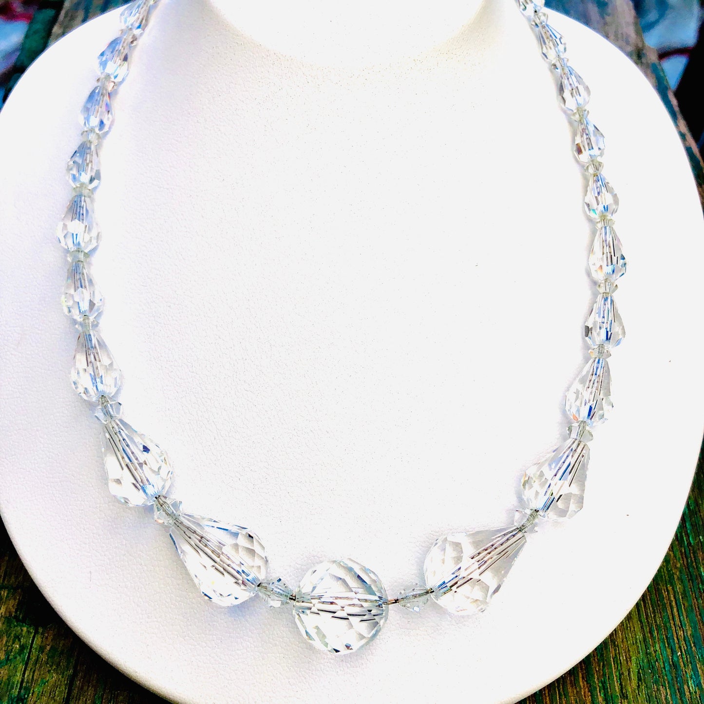 Victorian Sterling Silver Chain Faceted Czech Quartz Crystal Necklace