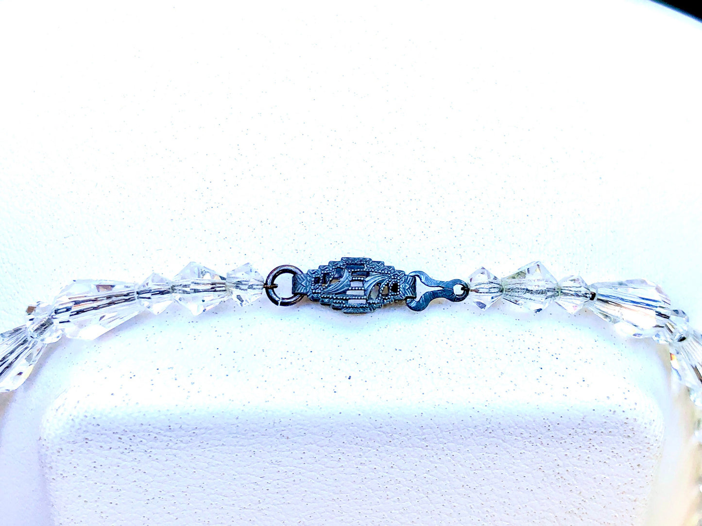Victorian Sterling Silver Chain Faceted Czech Quartz Crystal Necklace