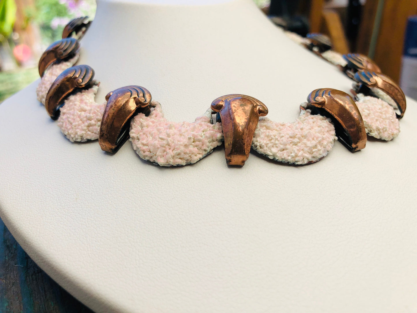 Vintage Copper Matisse Renoir Textured Pink Rock Glass Enamel Confetti Necklace