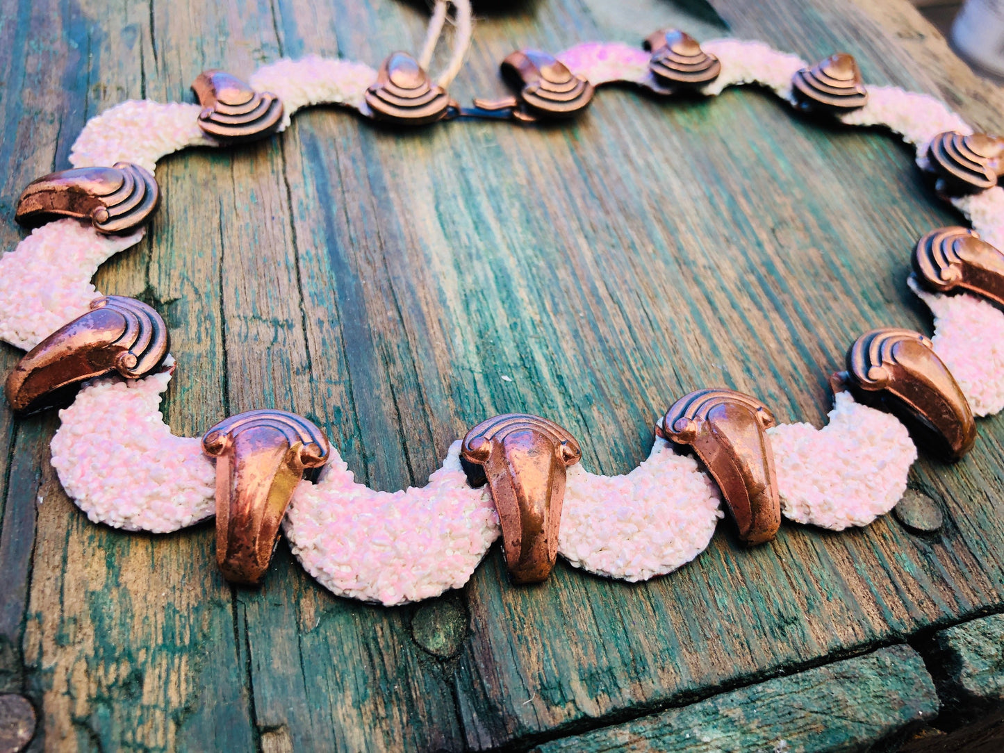Vintage Copper Matisse Renoir Textured Pink Rock Glass Enamel Confetti Necklace