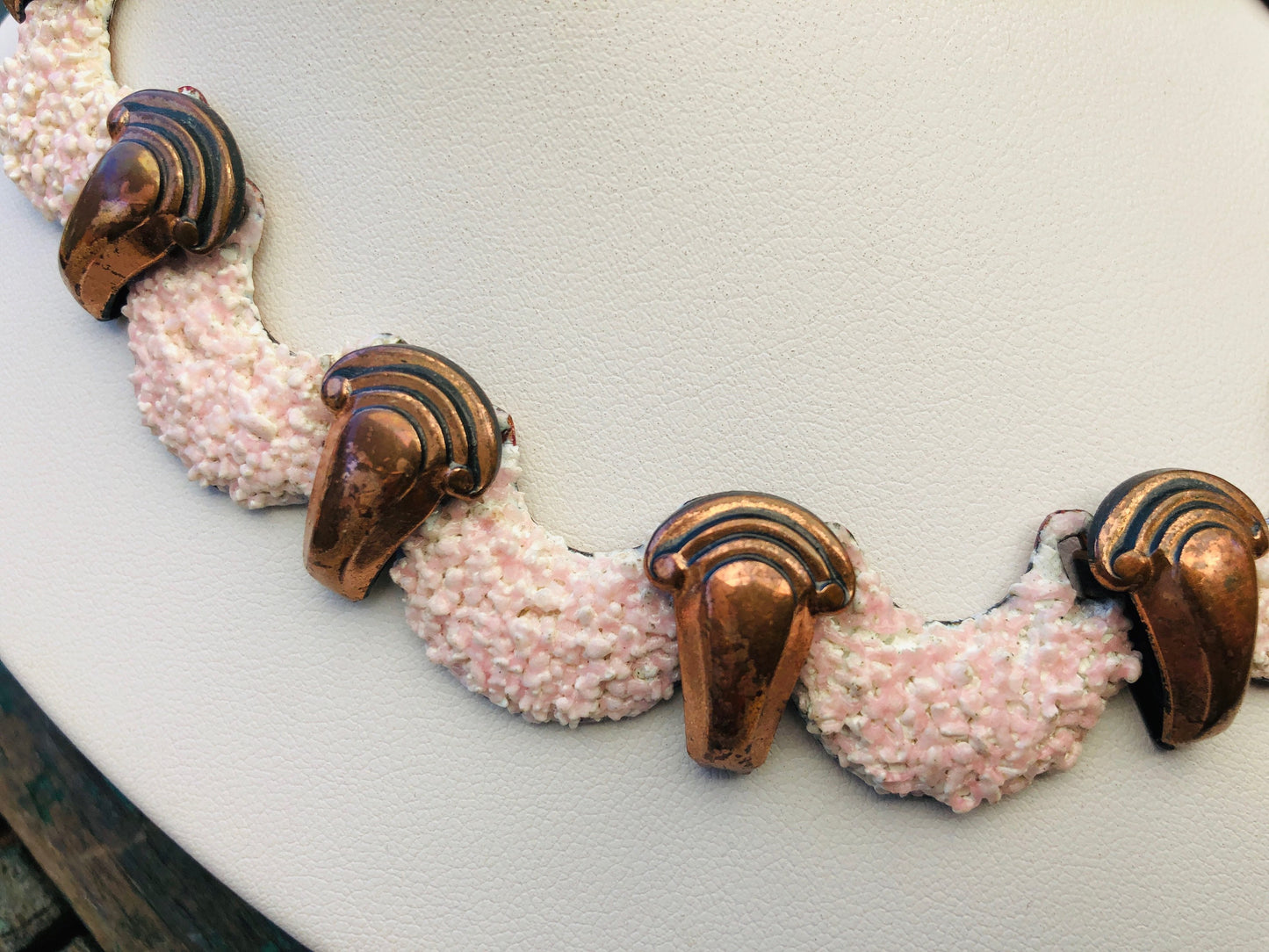 Vintage Copper Matisse Renoir Textured Pink Rock Glass Enamel Confetti Necklace