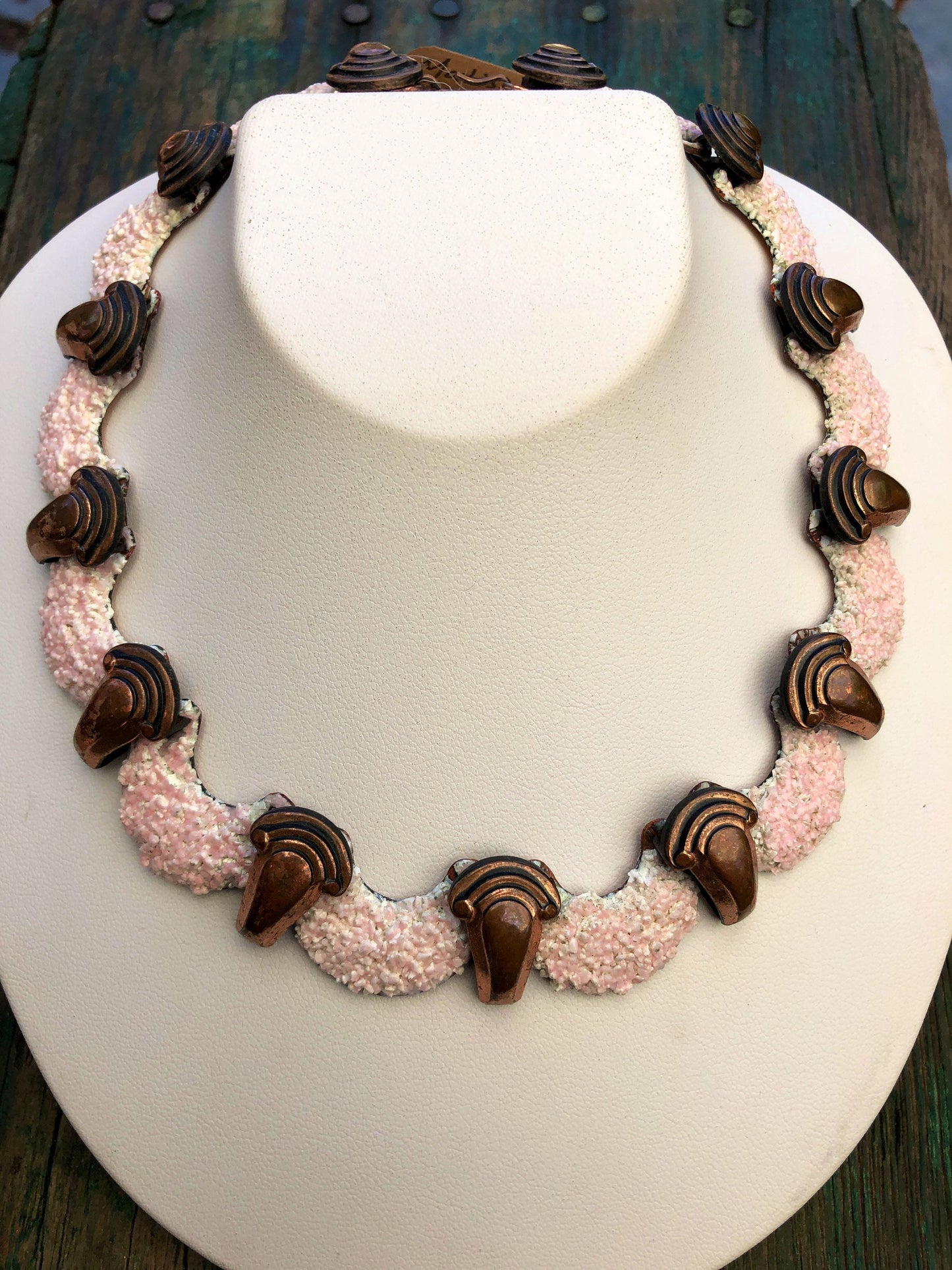 Vintage Copper Matisse Renoir Textured Pink Rock Glass Enamel Confetti Necklace