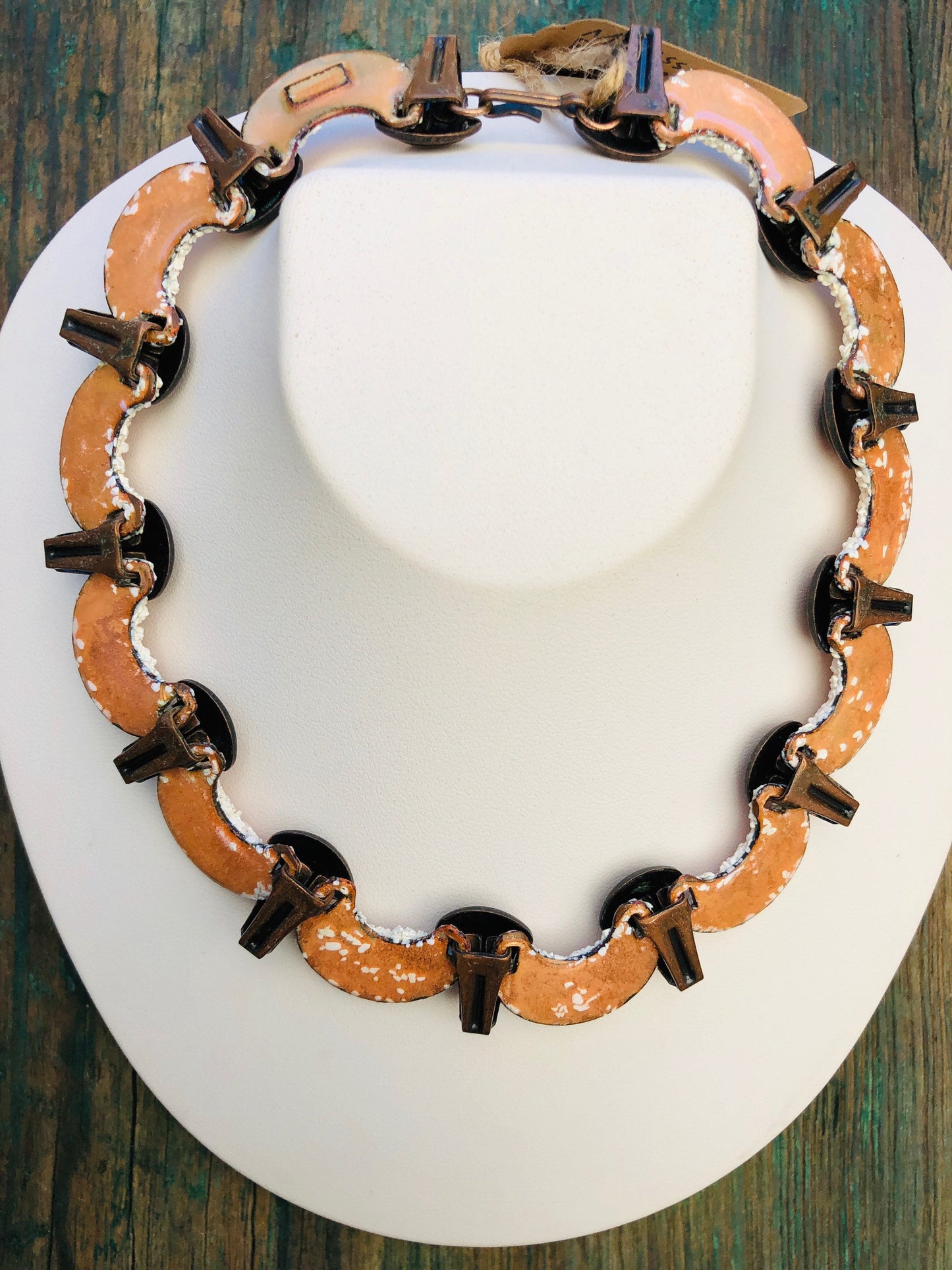Vintage Copper Matisse Renoir Textured Pink Rock Glass Enamel Confetti Necklace