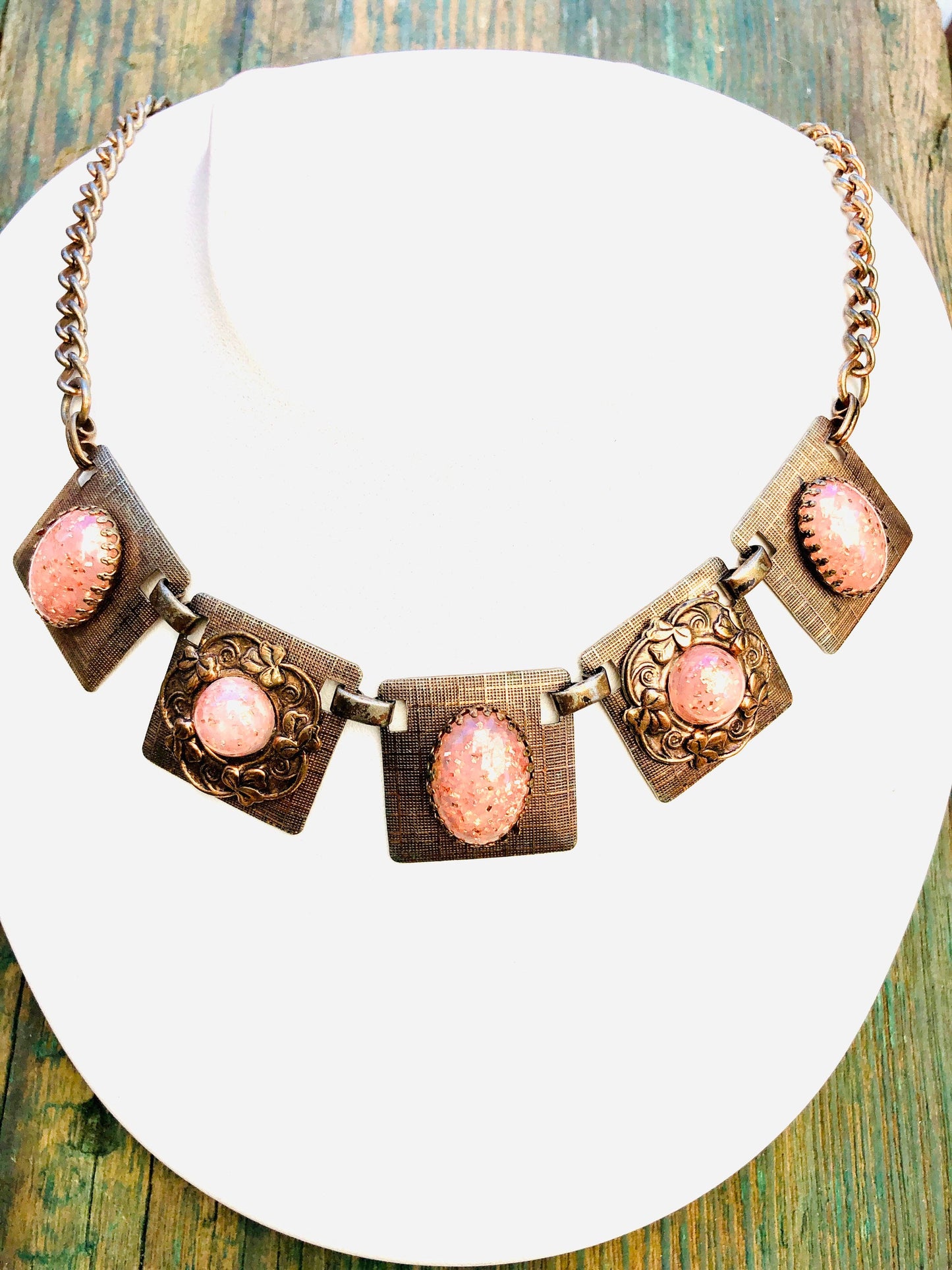 Art Deco Mid Century Modern Copper Confetti Art Glass Necklace