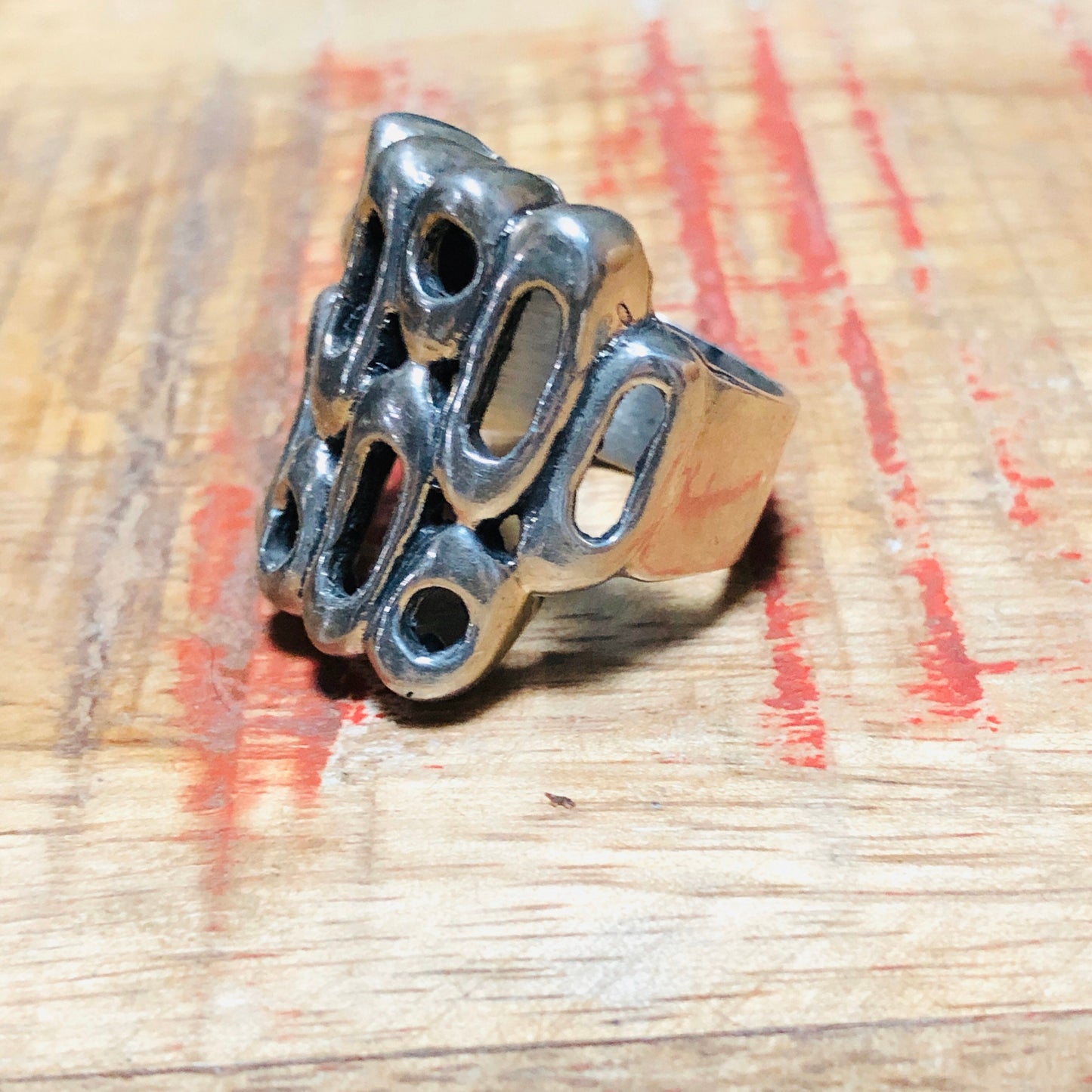 Unique Chunky Cast Sterling Silver Geometric Abstract Mid Century Ring