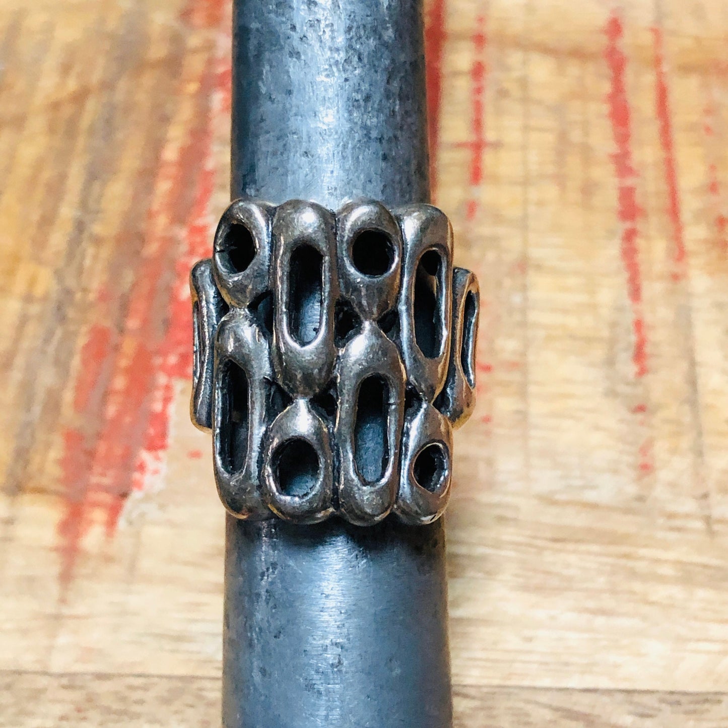 Unique Chunky Cast Sterling Silver Geometric Abstract Mid Century Ring