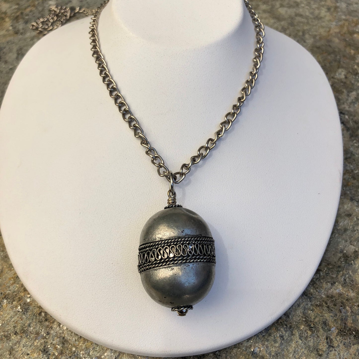 SALE Antique Czech Silver Pea Pod Pendant Necklace