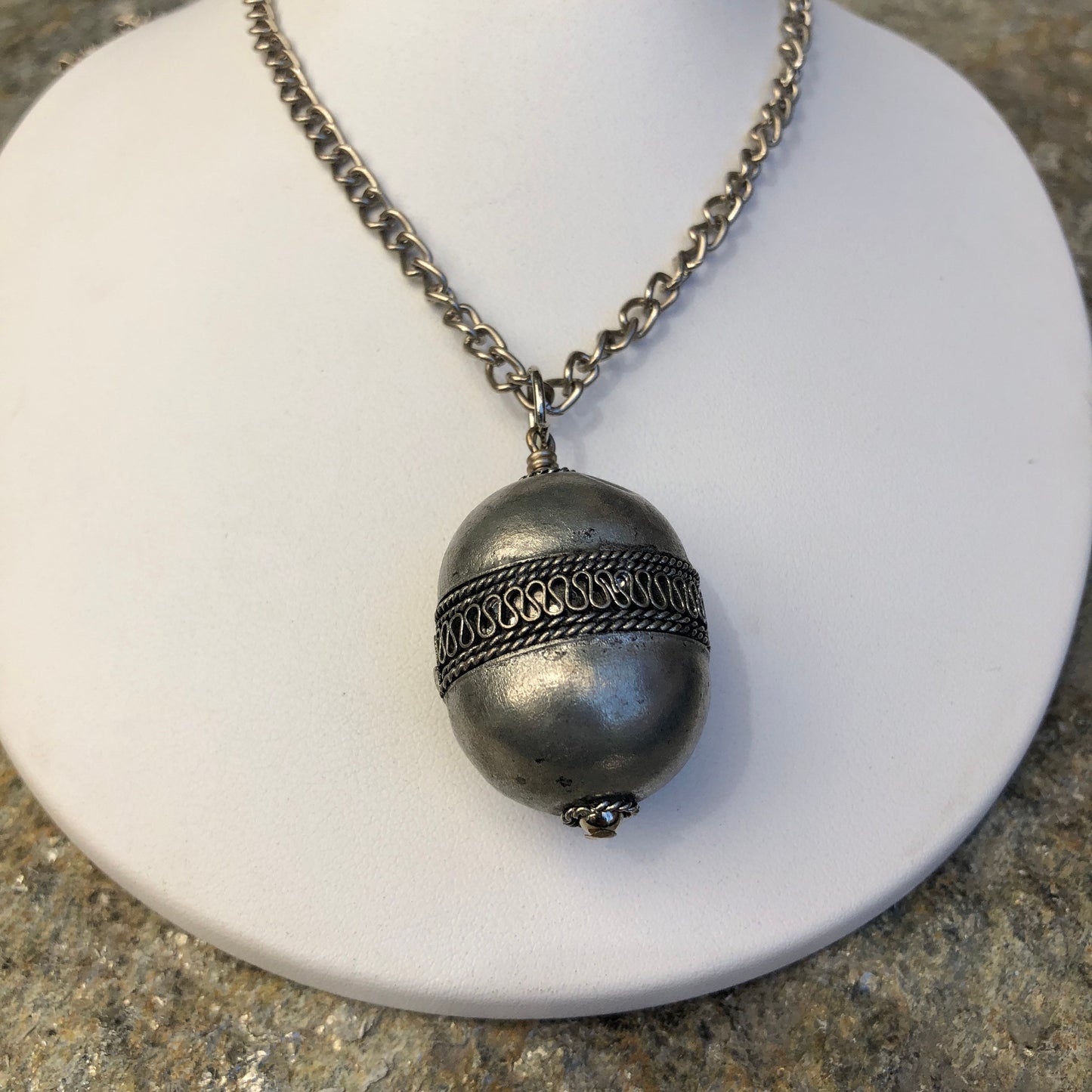 SALE Antique Czech Silver Pea Pod Pendant Necklace