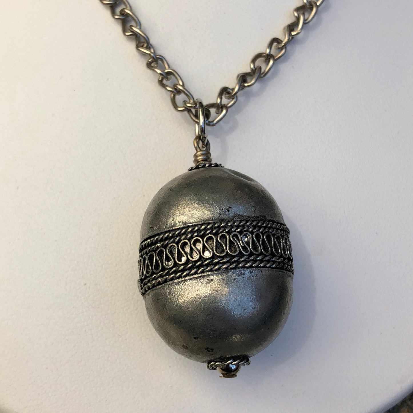 SALE Antique Czech Silver Pea Pod Pendant Necklace