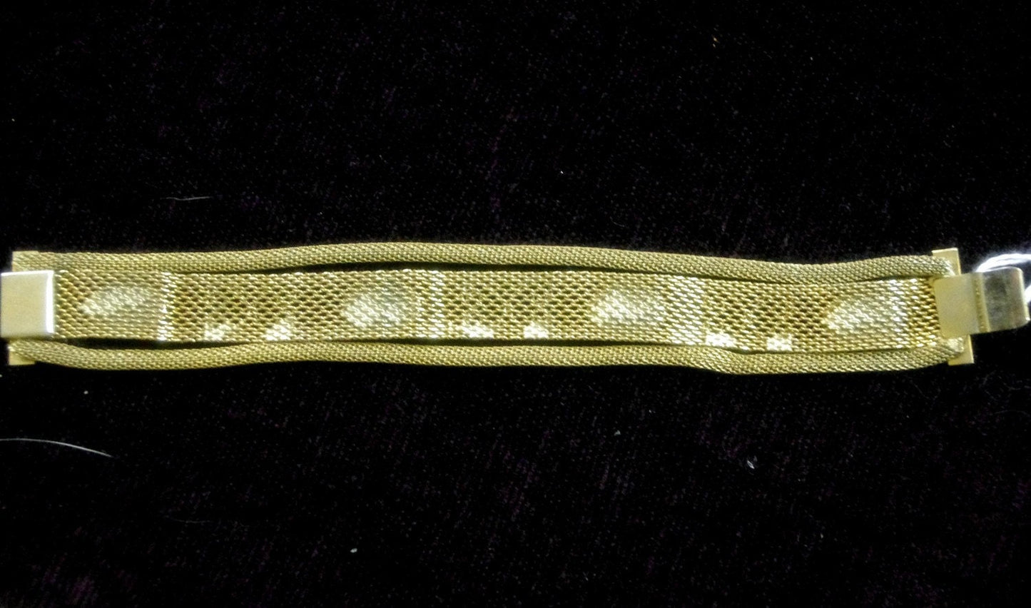 SALE Antique Victorian Gold Mesh, Filigree & Jet Black Onyx Cabochon Bracelet