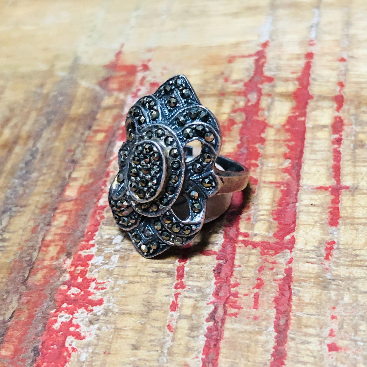 Sterling Silver & Marcasite Art Deco Flourish Opulent Ring