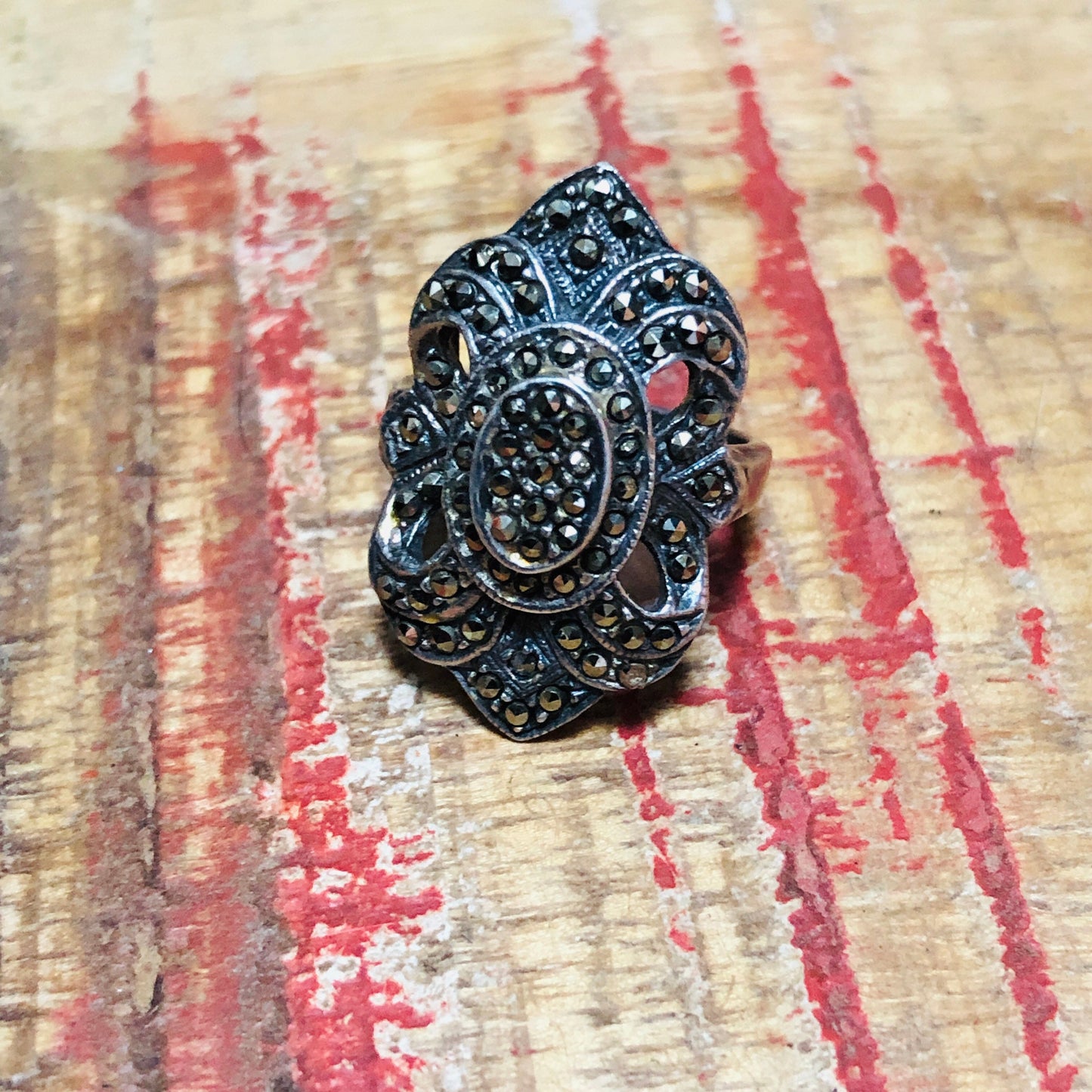 Sterling Silver & Marcasite Art Deco Flourish Opulent Ring