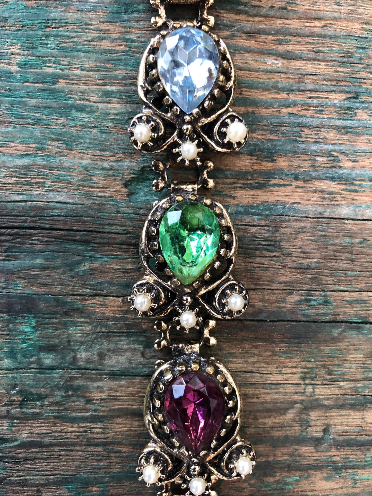 Belle Epoque Fruit Salad Book Chain Multicolor Chunky Crystal & Pearls Bracelet