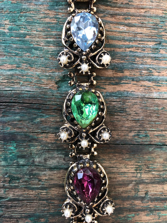 Belle Epoque Fruit Salad Book Chain Multicolor Chunky Crystal & Pearls Bracelet