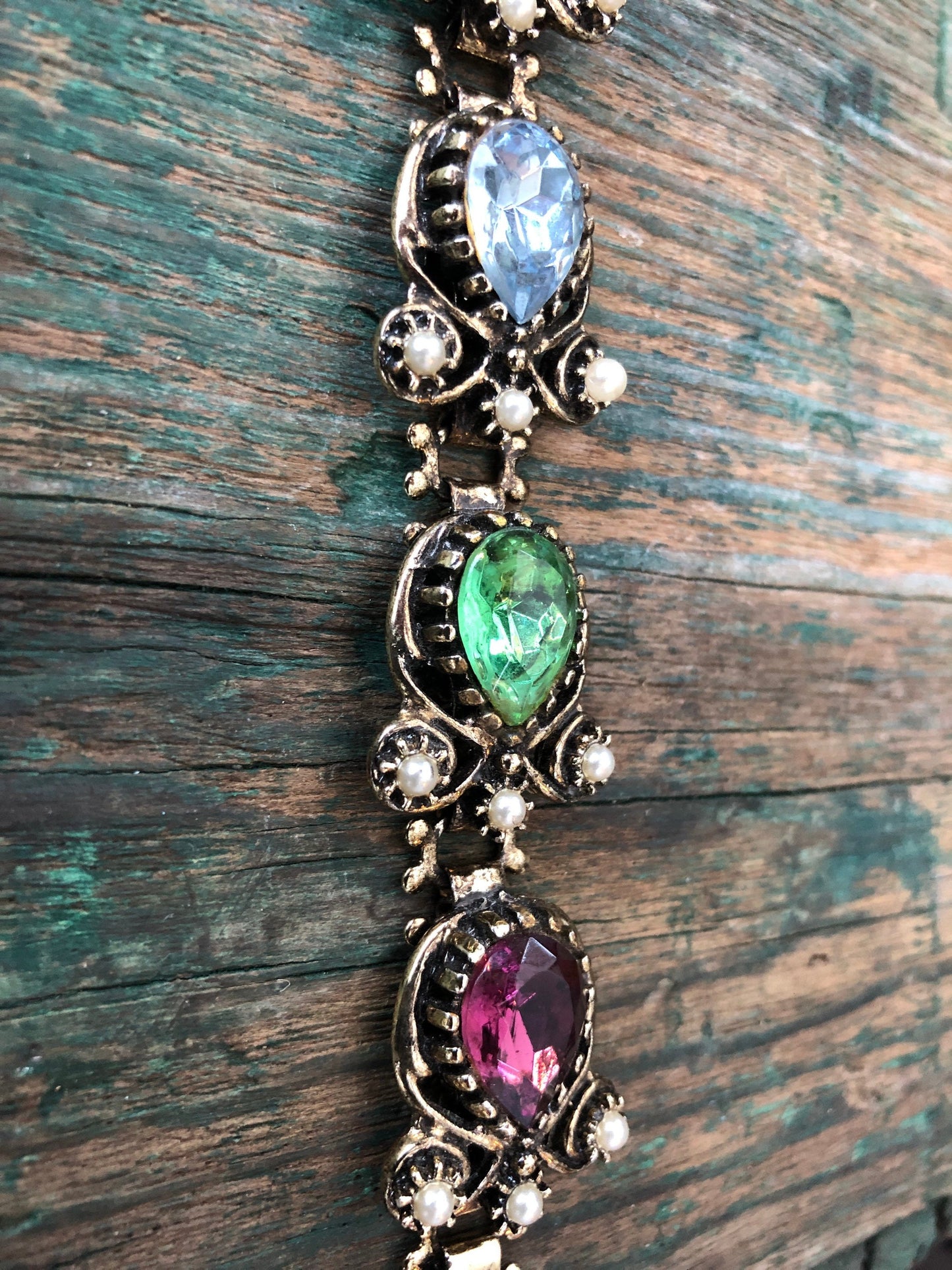 Belle Epoque Fruit Salad Book Chain Multicolor Chunky Crystal & Pearls Bracelet