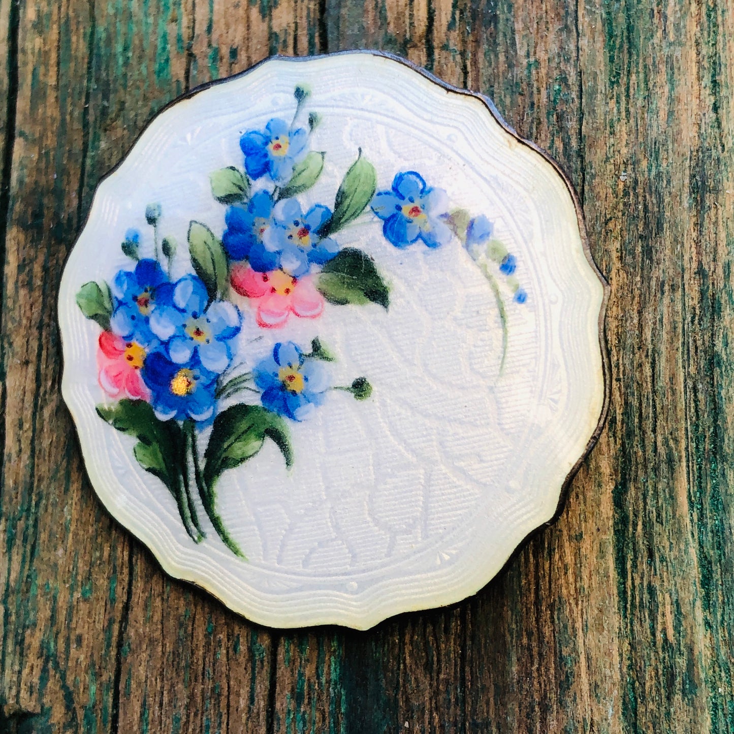 Norwegian Askel Holmsen Sterling Cloisonné Guilloche Enamel Floral Brooch