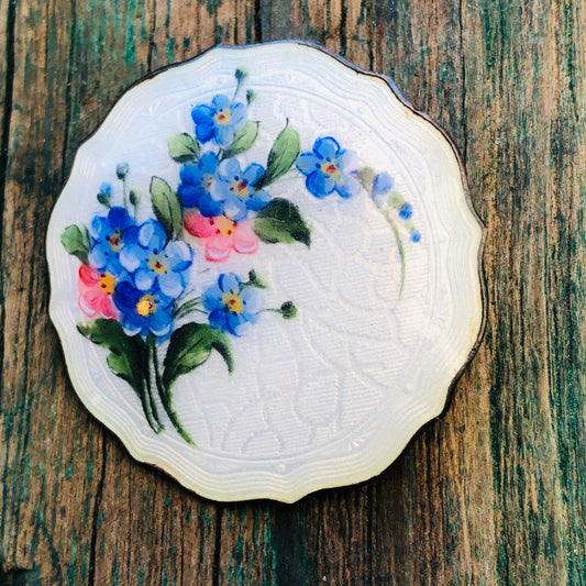 Norwegian Askel Holmsen Sterling Cloisonné Guilloche Enamel Floral Brooch