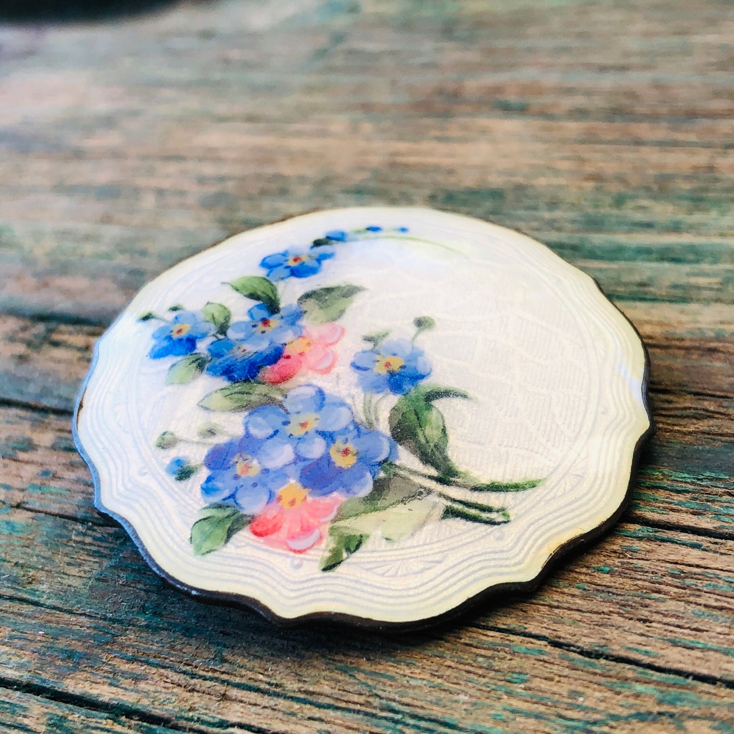 Norwegian Askel Holmsen Sterling Cloisonné Guilloche Enamel Floral Brooch