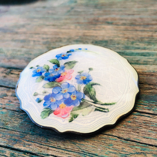 Norwegian Askel Holmsen Sterling Cloisonné Guilloche Enamel Floral Brooch