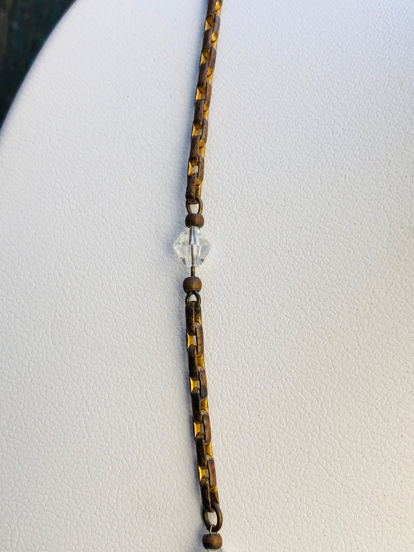Antique Victorian Faceted Quartz Briolette Drop Festoon Necklace on Gilt Chain with Sawblades