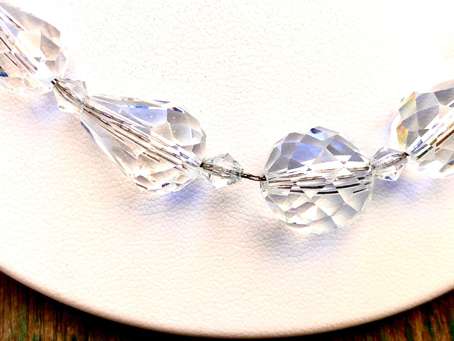 Victorian Sterling Silver Chain Faceted Czech Quartz Crystal Necklace