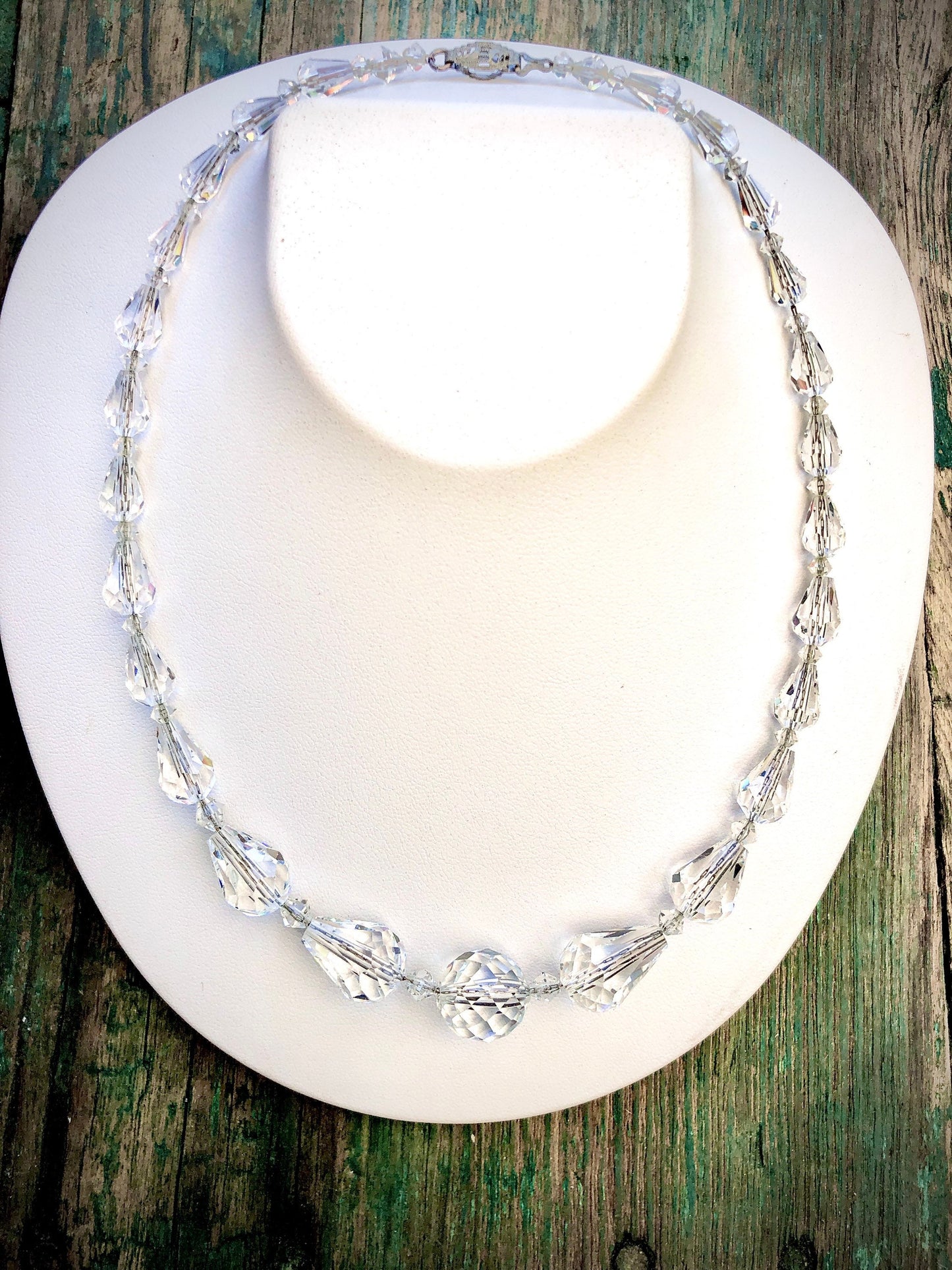 Victorian Sterling Silver Chain Faceted Czech Quartz Crystal Necklace