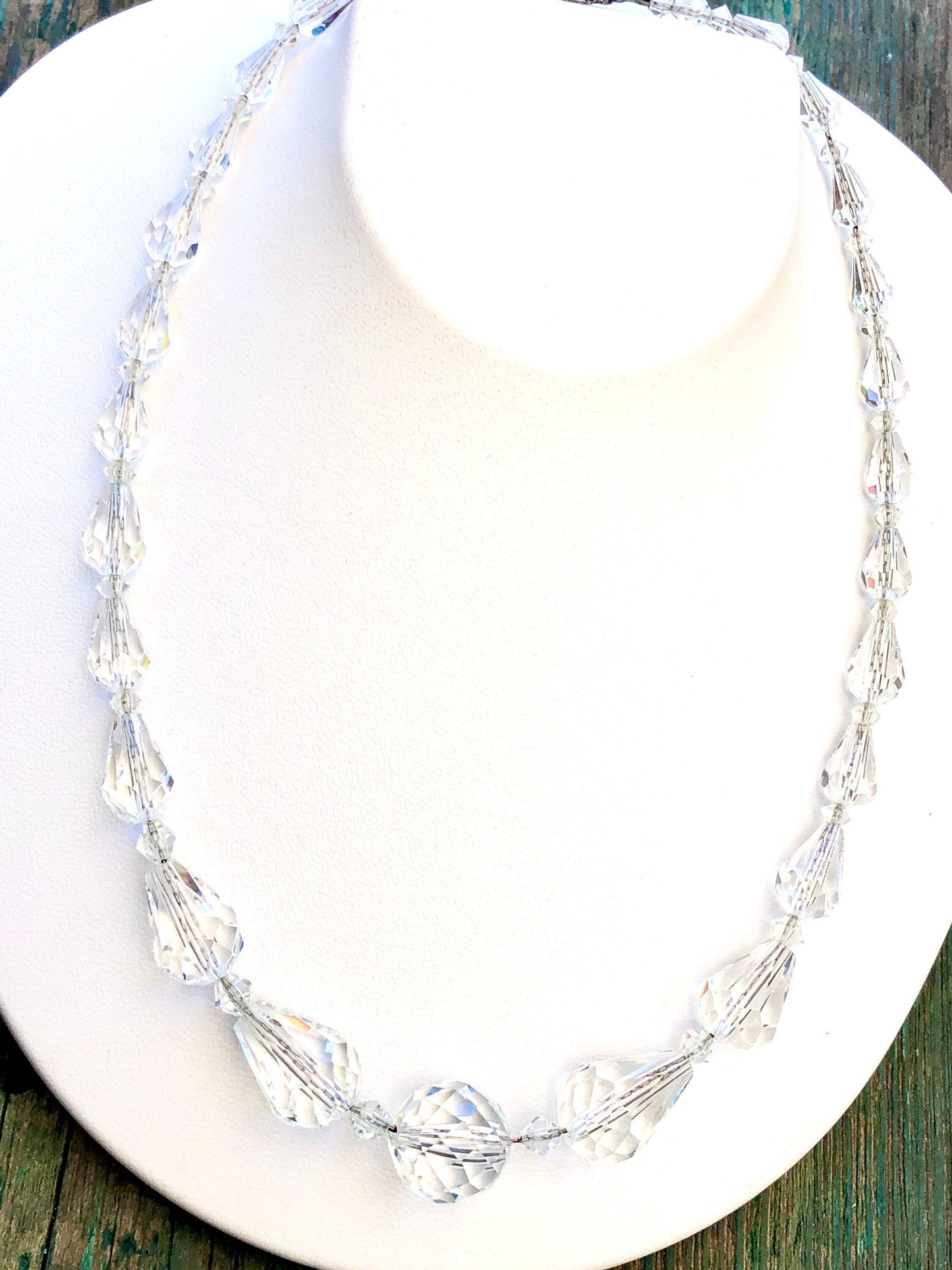 Victorian Sterling Silver Chain Faceted Czech Quartz Crystal Necklace