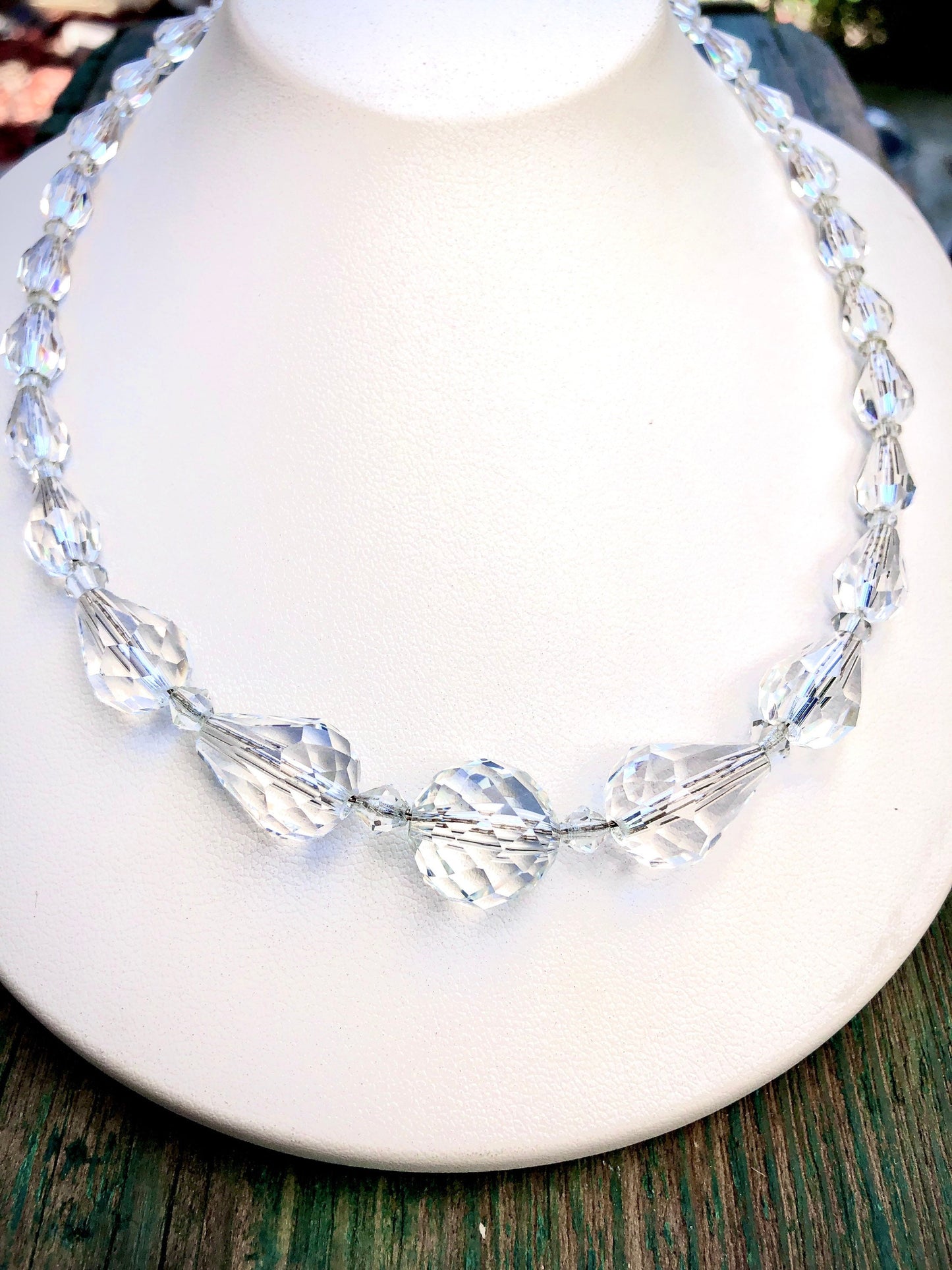 Victorian Sterling Silver Chain Faceted Czech Quartz Crystal Necklace