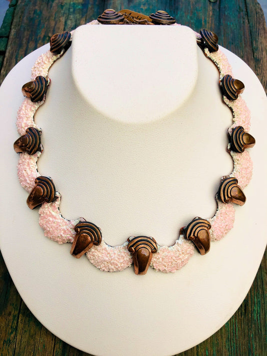 Vintage Copper Matisse Renoir Textured Pink Rock Glass Enamel Confetti Necklace
