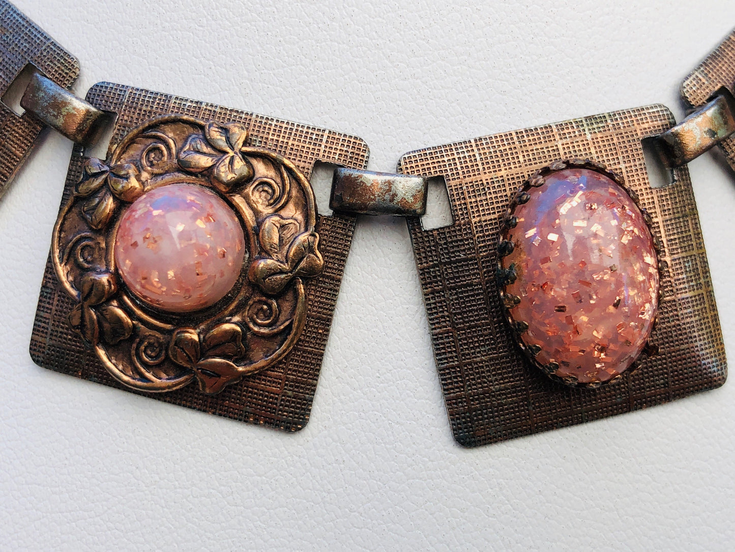 Art Deco Mid Century Modern Copper Confetti Art Glass Necklace