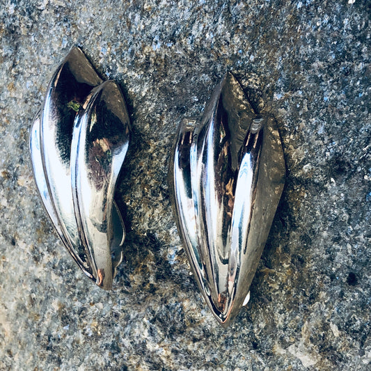 Sterling Silver Domed Repoussé Large Clip On Earrings