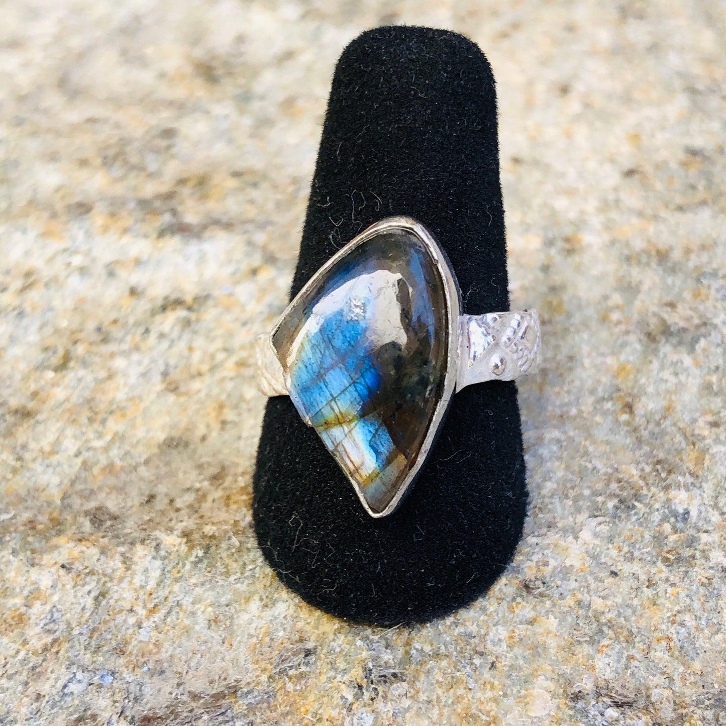 Labradorite Gemstone Bezel Set in Sterling Silver Ring