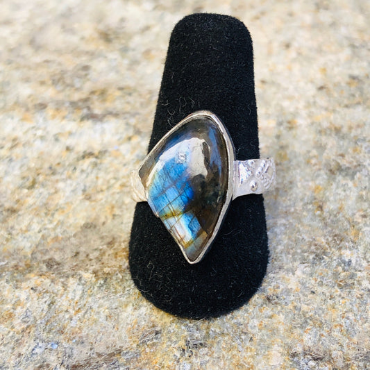 Labradorite Gemstone Bezel Set in Sterling Silver Ring