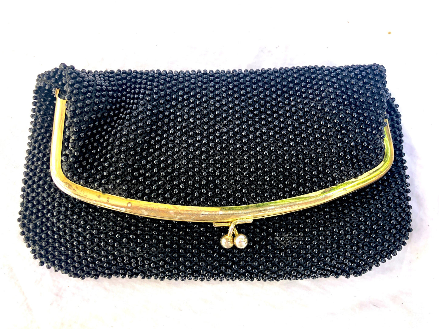 Vintage Black Plastic Bubble Bead Clutch Purse