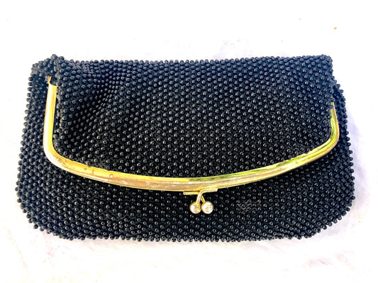 Vintage Black Plastic Bubble Bead Clutch Purse