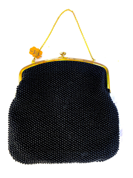 Vintage Black Plastic Bubble Bead Clutch Purse
