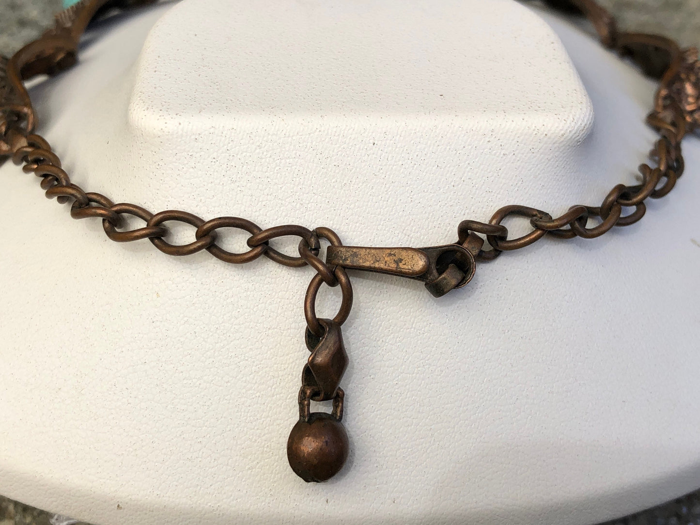 Vintage Renoir Cast Copper Link Marbled Celluloid Turquoise Panel Link Choker Necklace