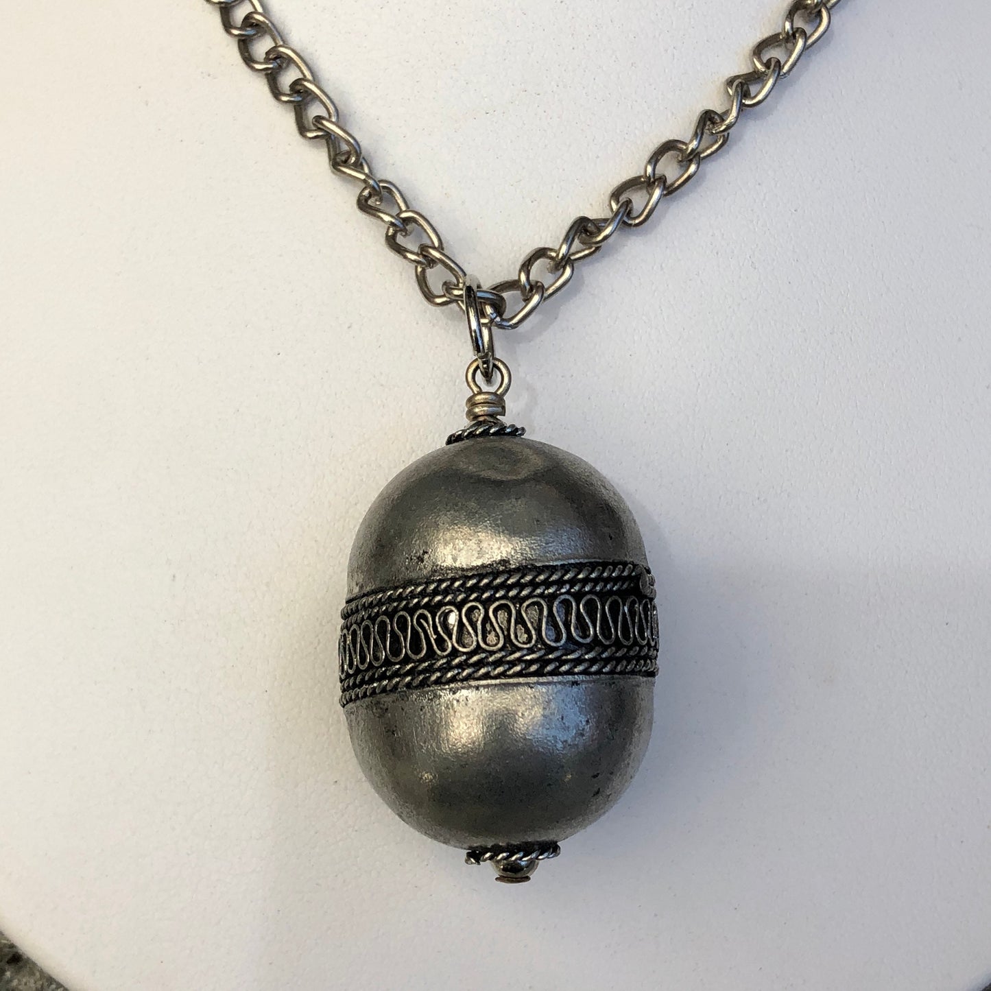 SALE Antique Czech Silver Pea Pod Pendant Necklace