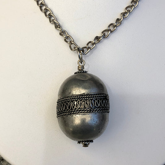 SALE Antique Czech Silver Pea Pod Pendant Necklace