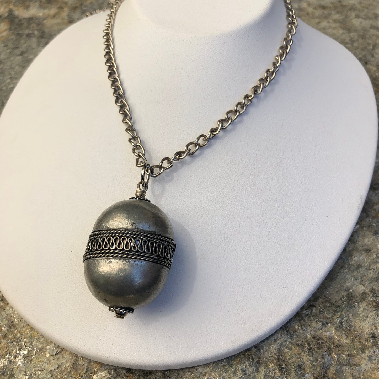 SALE Antique Czech Silver Pea Pod Pendant Necklace