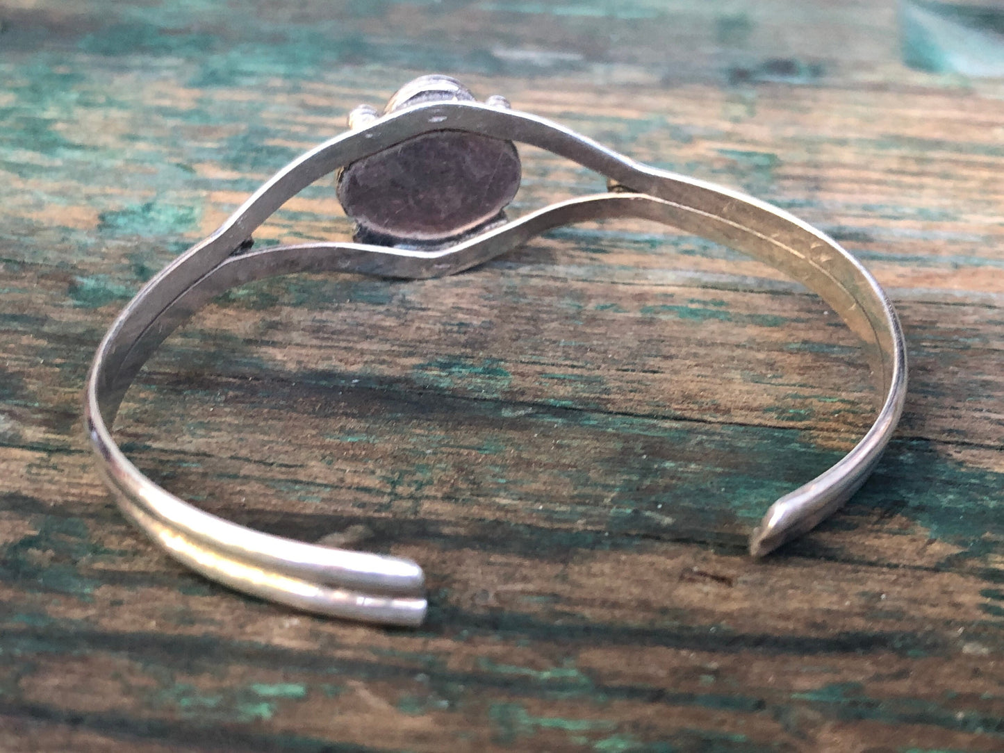 Vintage Native American Sterling Silver & Abalone Cuff Bracelet
