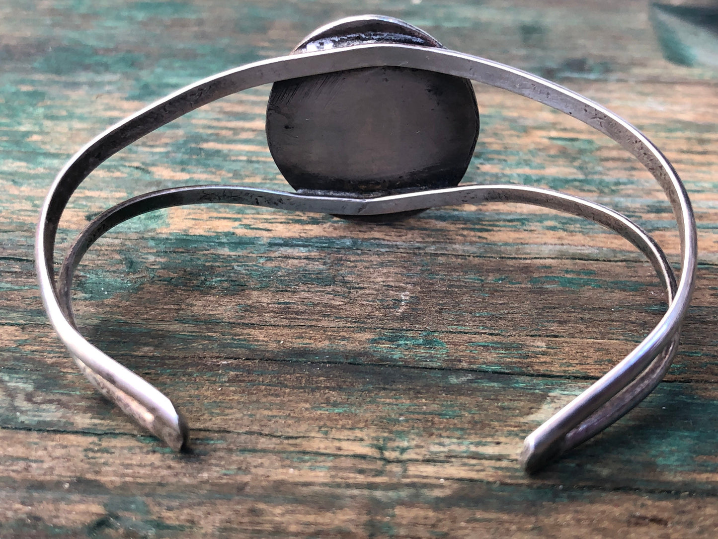 Vintage Native American Navajo Shadowbox Elongated Turquoise Sterling Silver Cuff Bracelet
