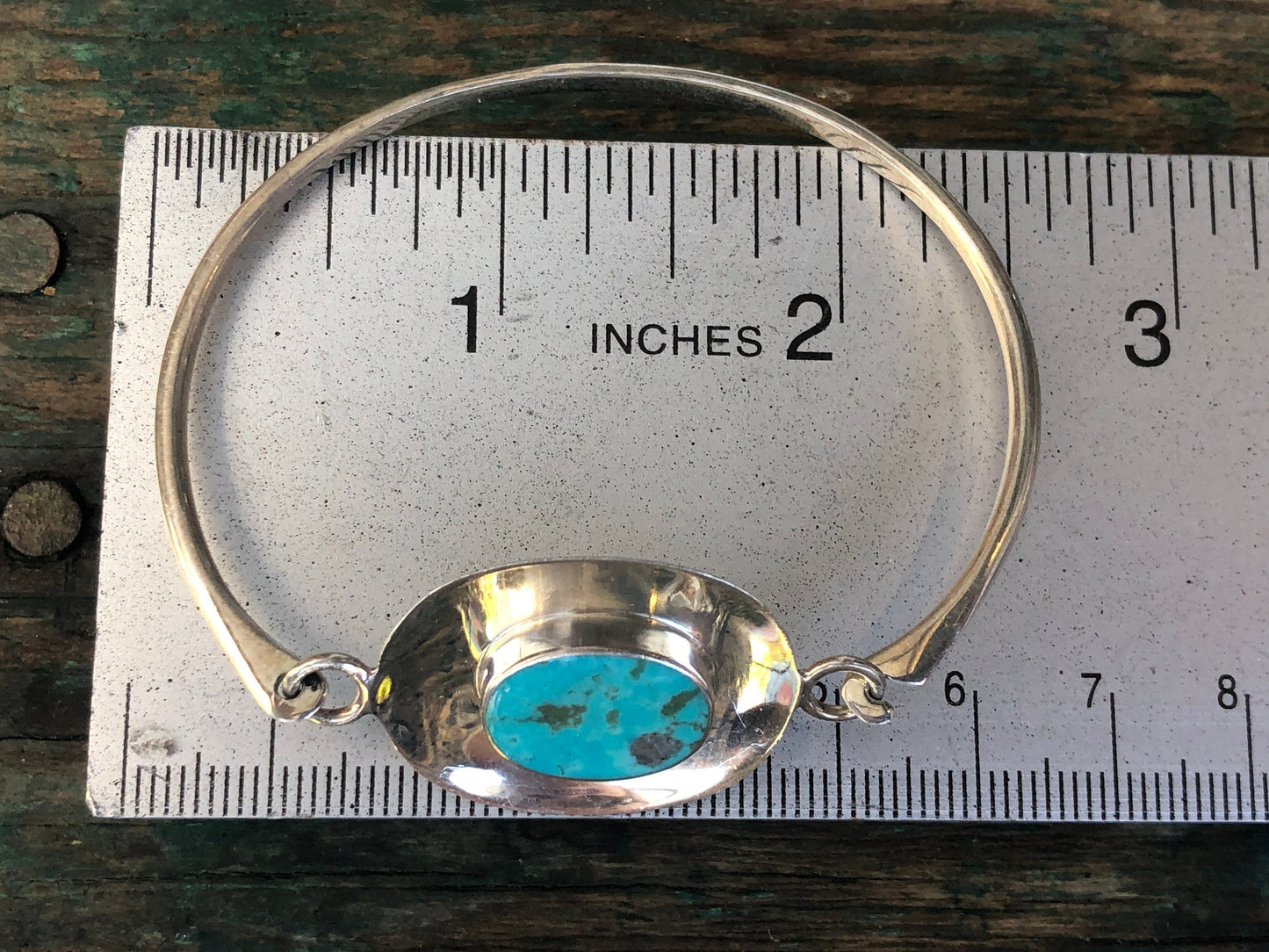 Vintage Turquoise Sterling Silver Pressure Hinged Bangle Bracelet